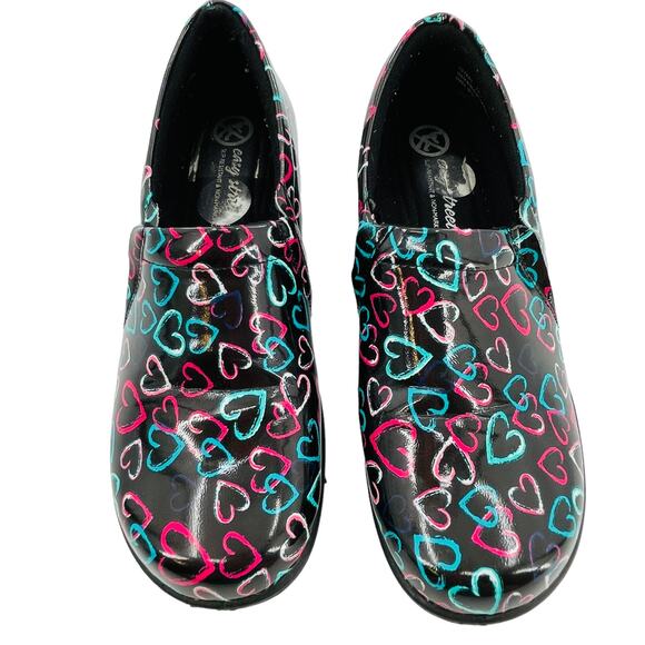 easy street Shoes - Easy Works by Easy Street Tiffany Black Pink Aqua Hearts Comfort Clogs Shoes 7W
